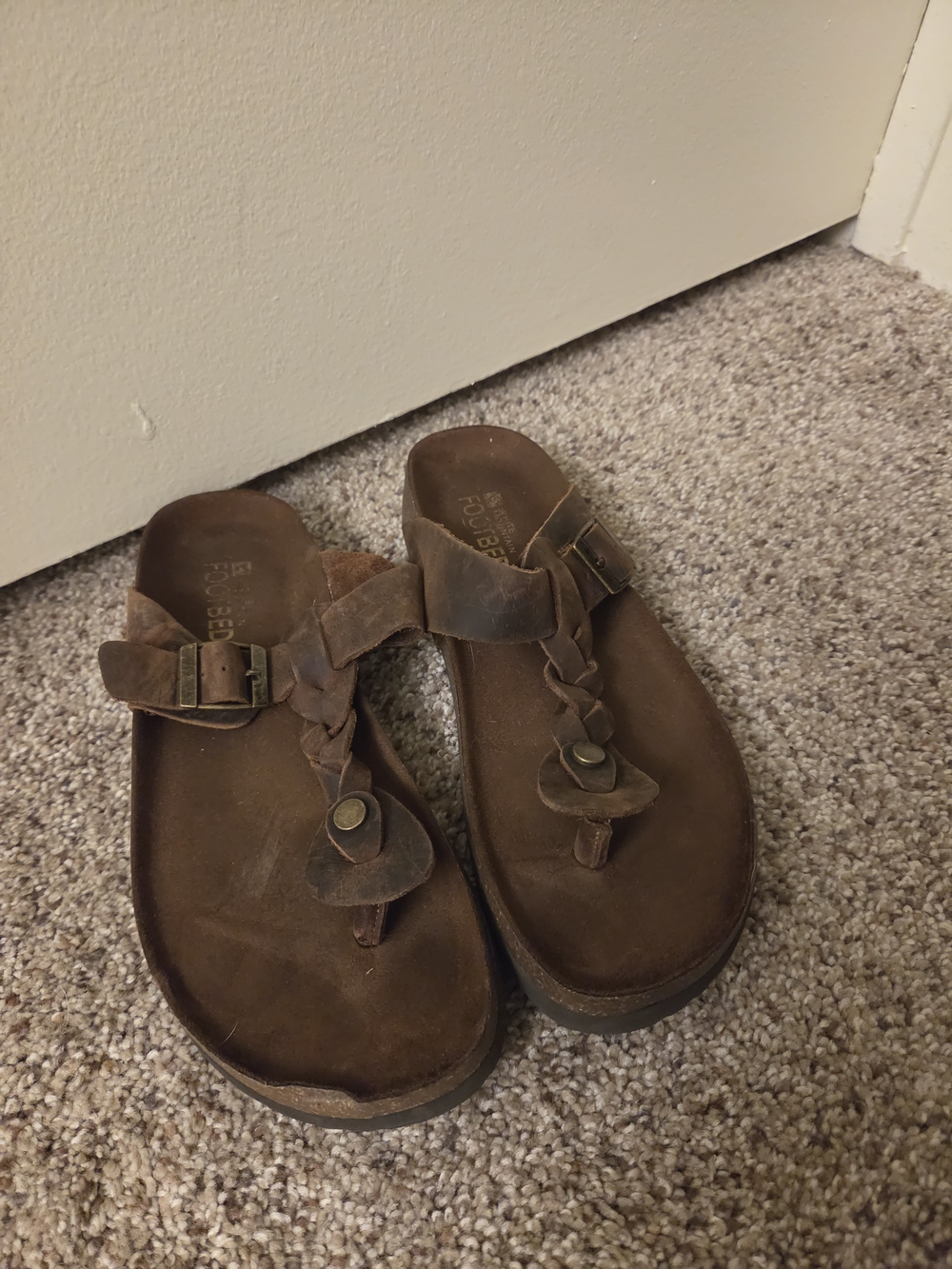 Cliffs by WHITE MOUNTAIN Brown Braided Thong Sandals with Buckle
